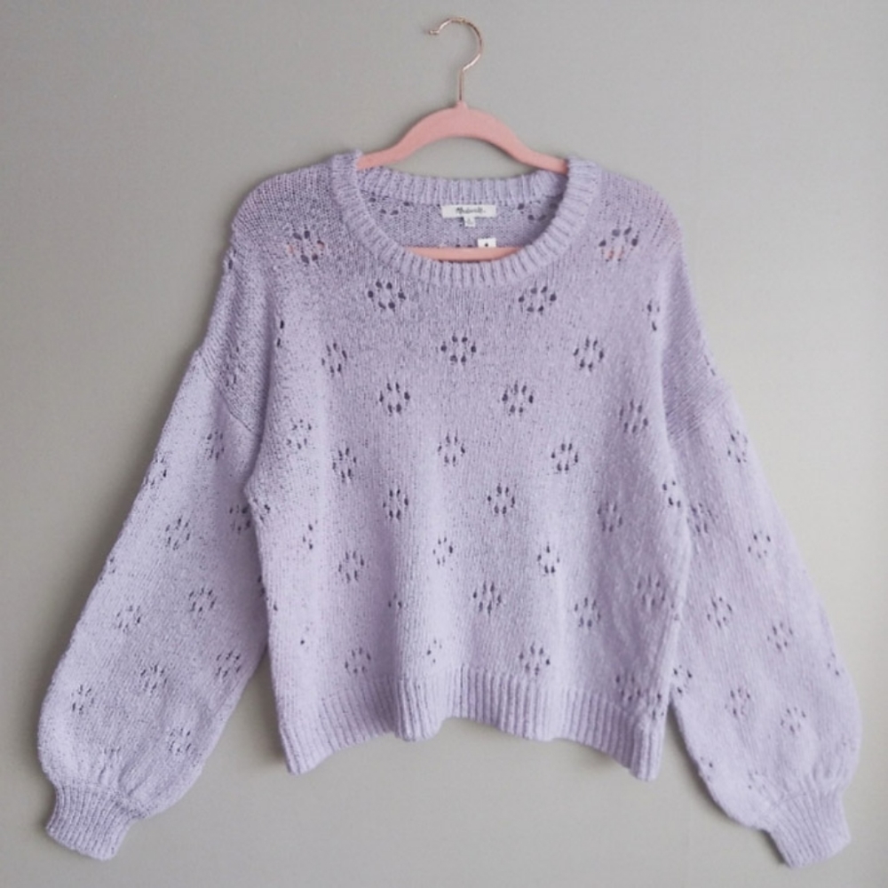 Madewell Lilac Eyelet Biship Sleeve Sweater - Picture 3 of 4